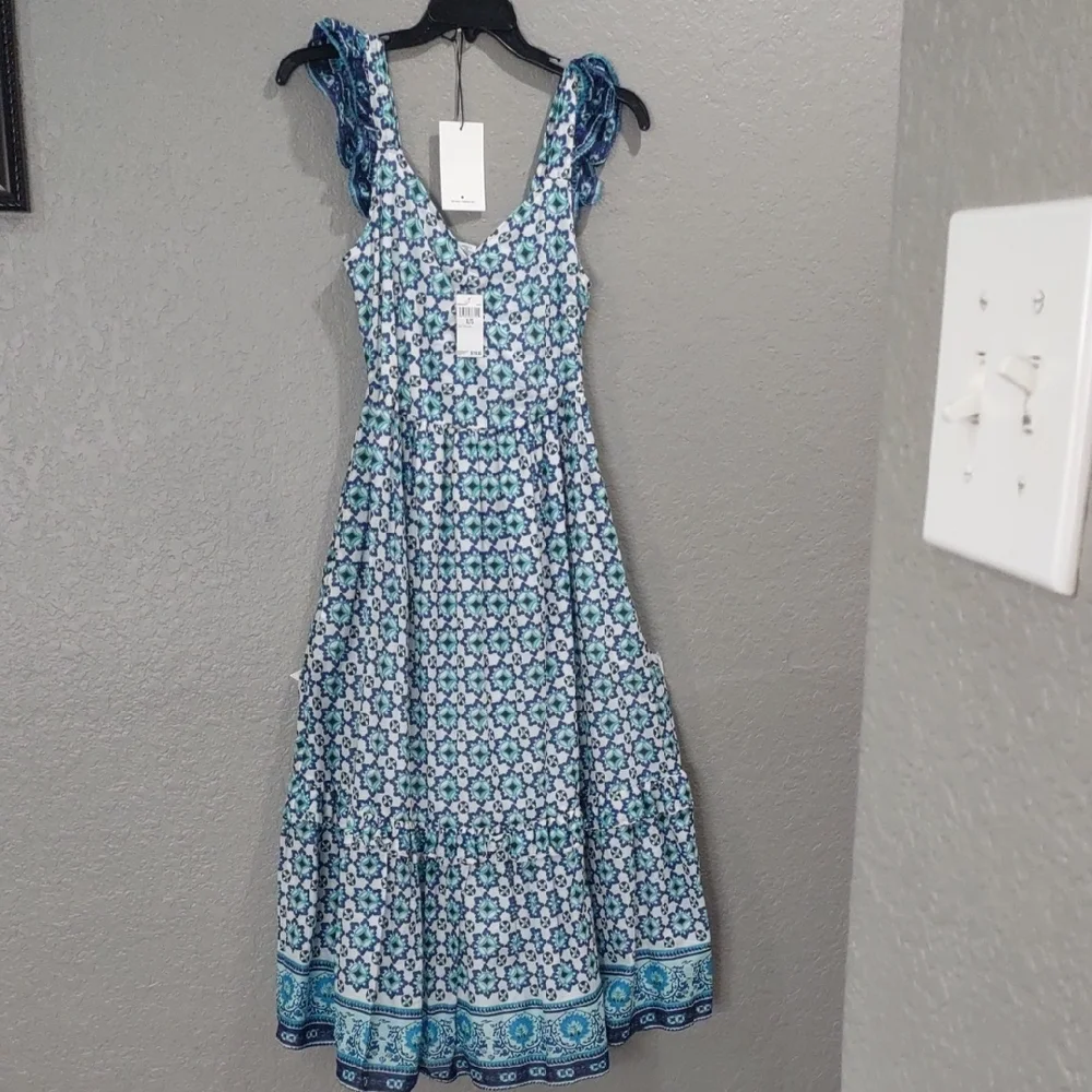 LUCKY BRAND Floral Blue and White Sleeveless Dress - Picture 8 of 17